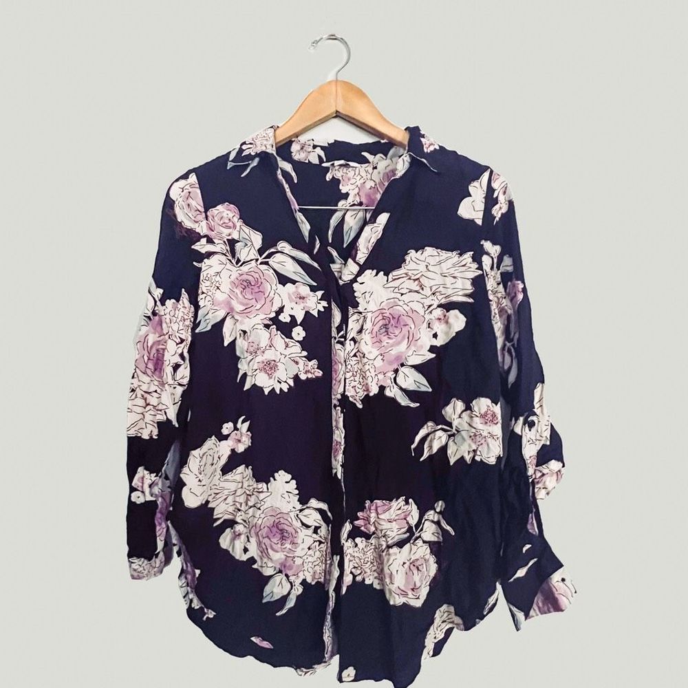 Candies Women’s Long Sleeve Floral Blouse Size Medium Black